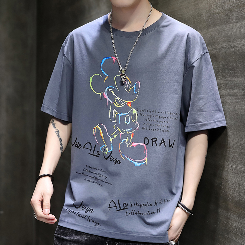 2022夏季新款短袖t恤男ins潮牌潮流卡通印花半袖男装体恤宽松衣服