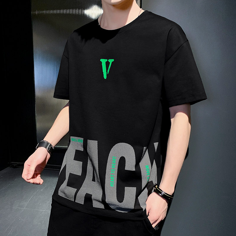 男士短袖2022夏季新款宽松时尚百搭T恤韩版ins潮牌印花半袖男上衣