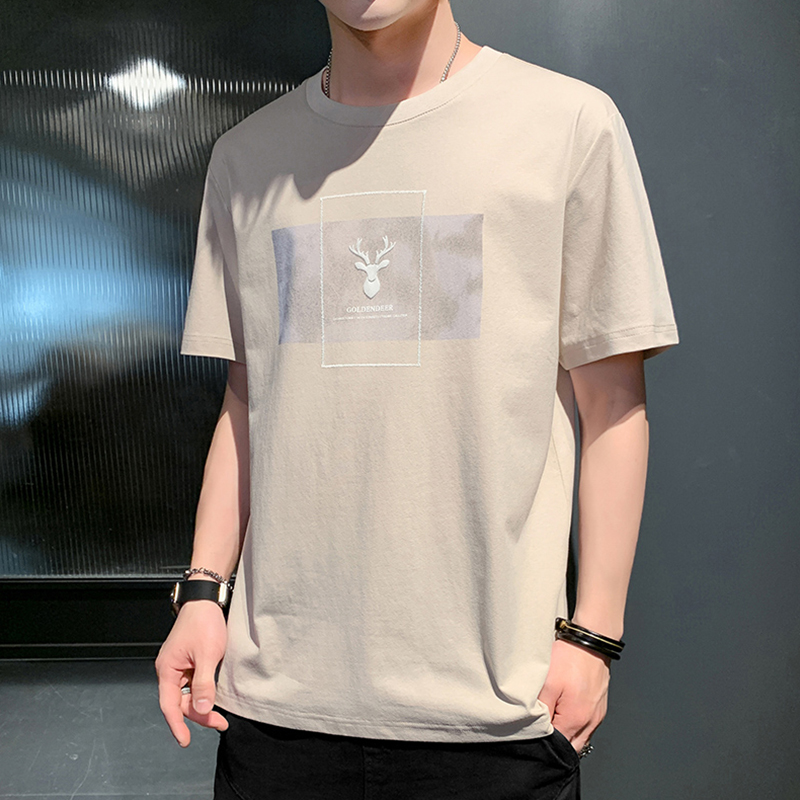 2021夏季新款短袖T恤男士鹿头印花潮牌潮流宽松时尚ins打底衫上衣
