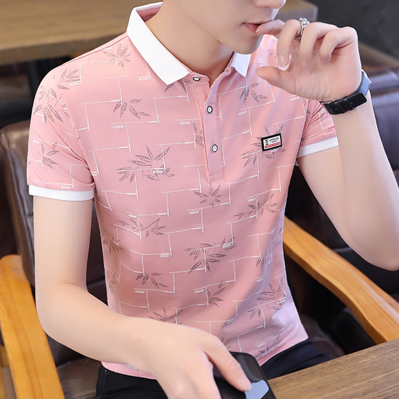 纯棉夏季新款男士短袖t恤衬衫领半袖polo衫潮流男装潮牌衣服打底
