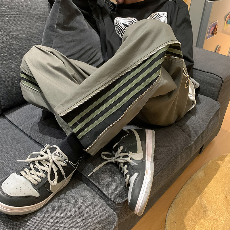 拉链裤子男春秋2022年新款韩版潮流宽松直筒港风ins阔腿运动休闲