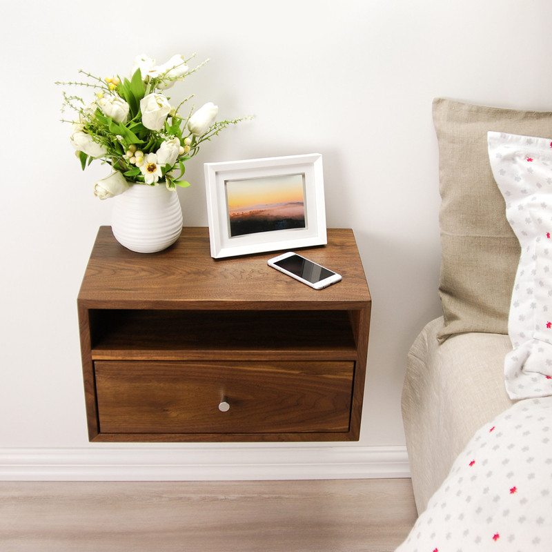 法式轻奢壁挂床头柜抽屉双层梳妆台悬空实木书架床头柜