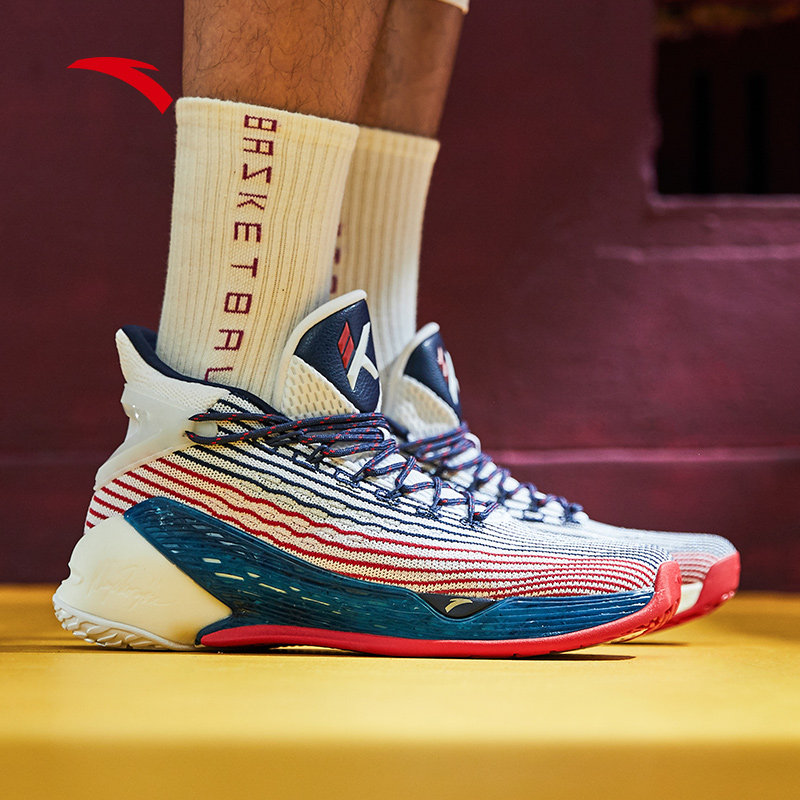 安踏篮球鞋男鞋子kt4官网品牌汤普森网面高帮星轨战靴白色球鞋男