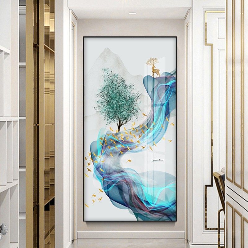 入户玄关装饰画现代简约大气竖版走廊尽头挂画过道现代装饰画