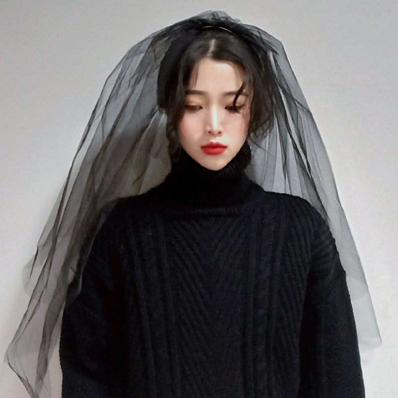 黑色头纱万圣节黑头复古拍照道具洛丽塔ins风网头纱