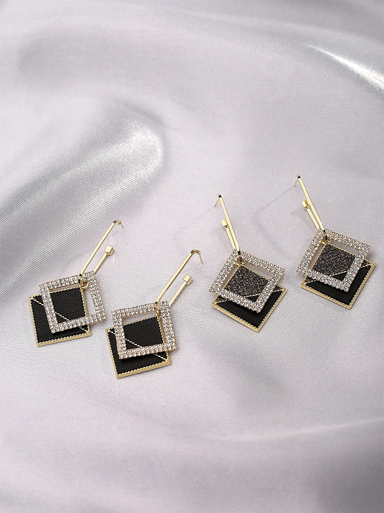 欧美简约个性方形耳环长款显瘦字母夸张大气耳环