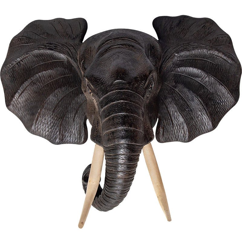 异丽实木象头壁饰东南亚创意家居饰品壁挂装饰客厅壁饰