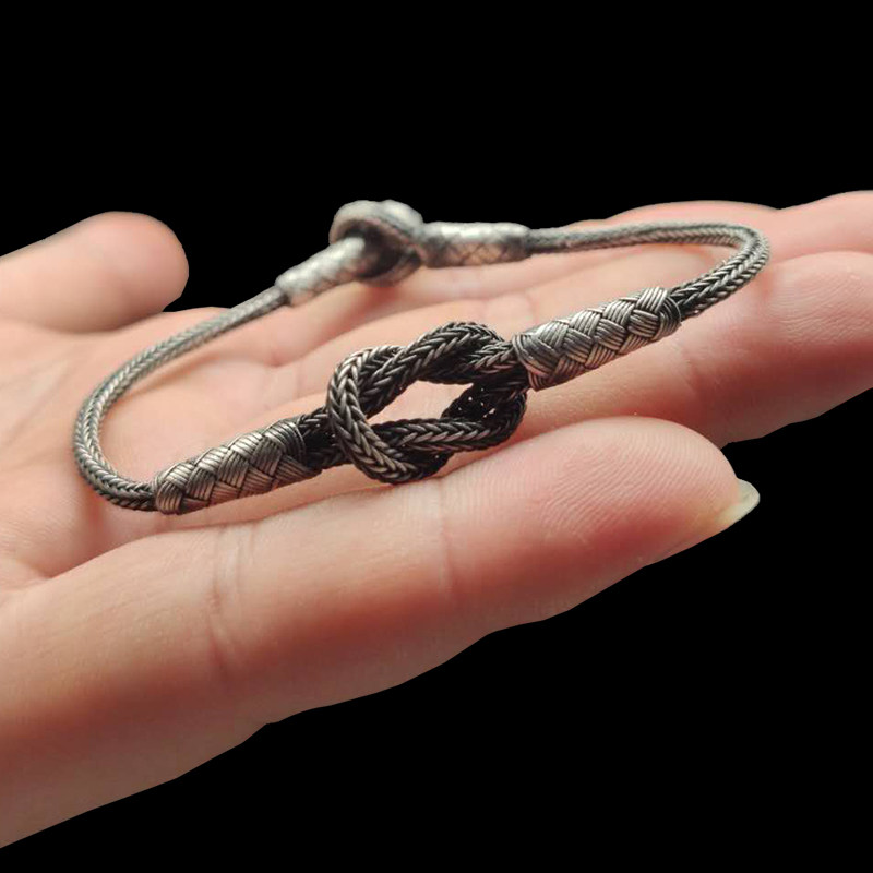 土耳其纯银手链复古男女手绳情侣银丝编织简约手链