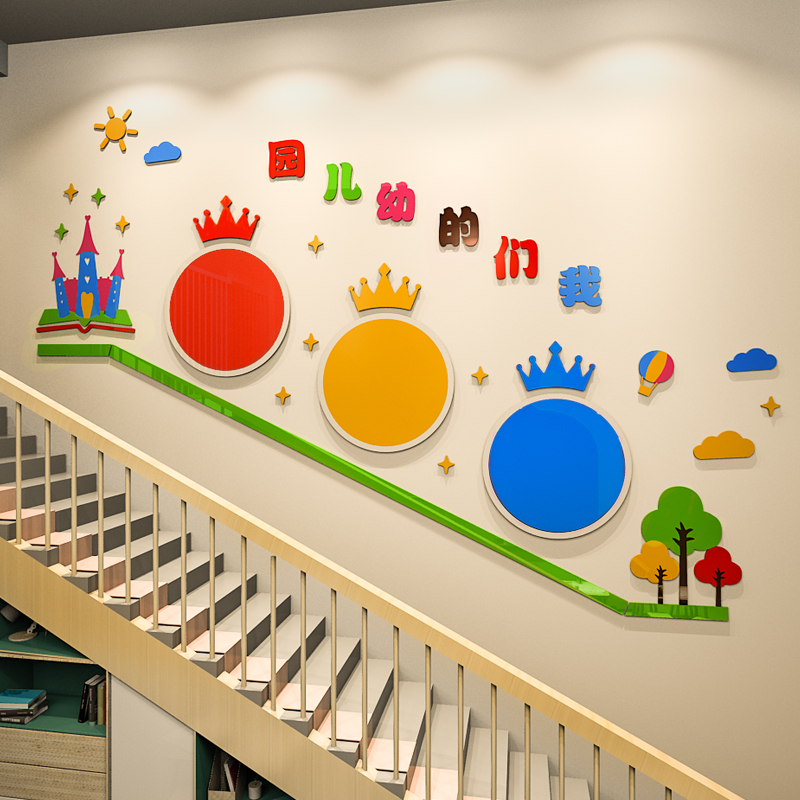 幼儿园楼梯墙面装饰环创主题走廊文化墙布布置文化墙贴