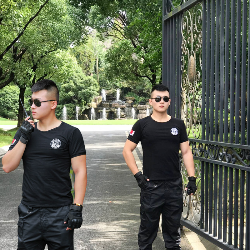 夏季纯棉保安特勤工作服恤特半袖背心短袖训练运动护具