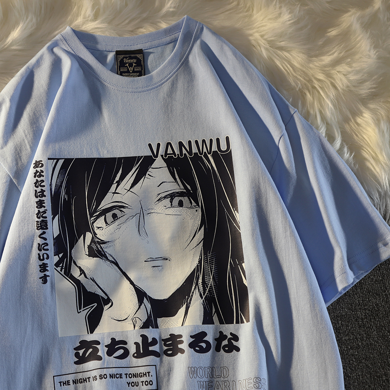 AMUP Vintage 阿美咔叽美式复古高冷动漫女孩的凝视纯棉短袖t恤男