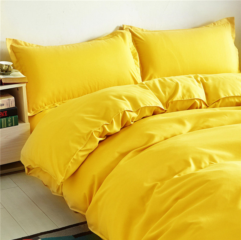 黄色四件件套床单被套简约单色柠檬黄纯素色床品套件