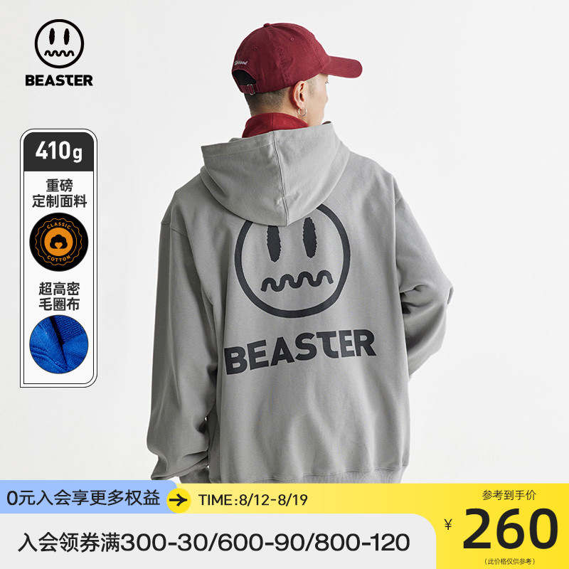BEASTER 经典鬼脸小恶魔鬼脸潮流情侣连帽卫衣街头运动长袖上衣男