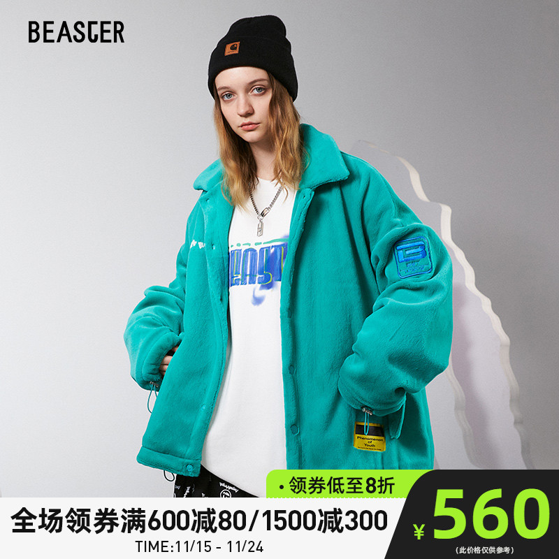 BEASTER小恶魔鬼脸明星同款夹克毛绒保暖加厚印花宽松休闲外套男