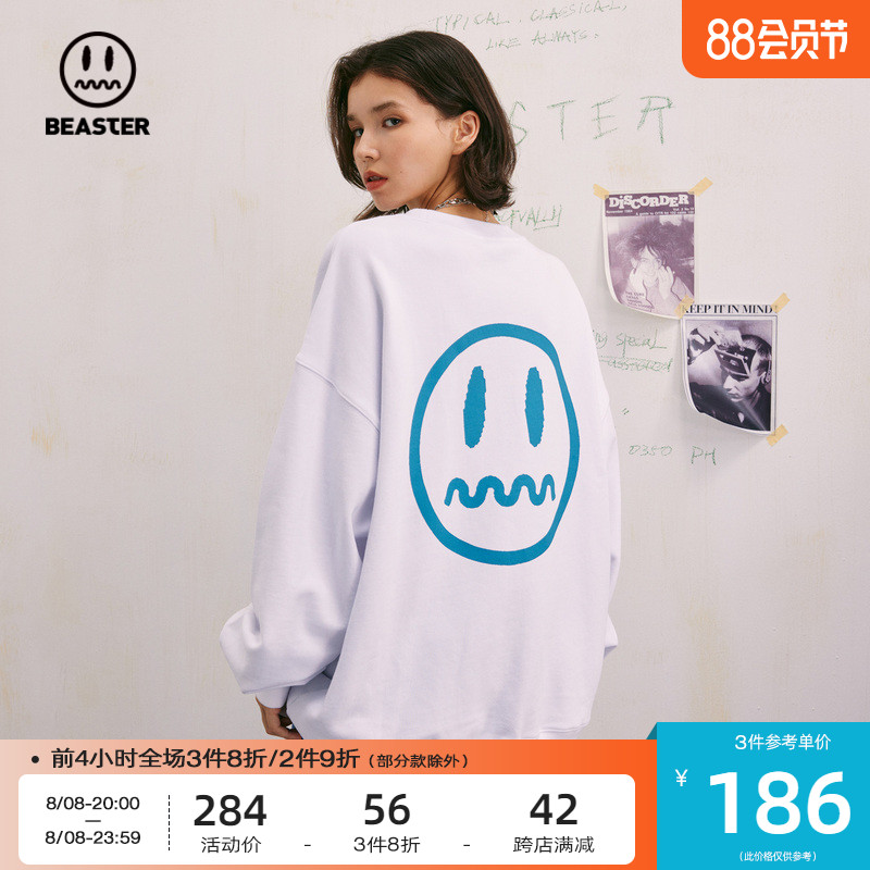 BEASTER小恶魔鬼脸趣味字母发泡印花卫衣春季新款加绒长袖套头衫