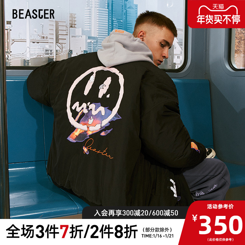 BEASTER小恶魔鬼脸无帽棉衣夹克保暖宽松休闲潮流印花拉链外套男