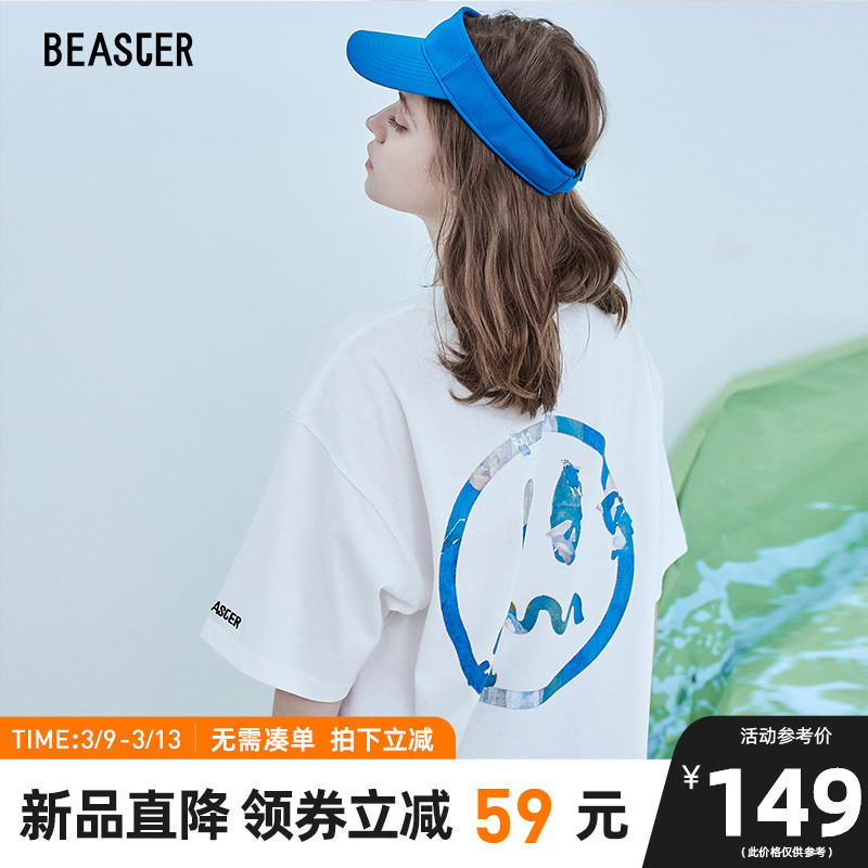BEASTER小恶魔鬼脸情侣国潮牌油画印花短袖T恤男潮流bf风宽松半袖