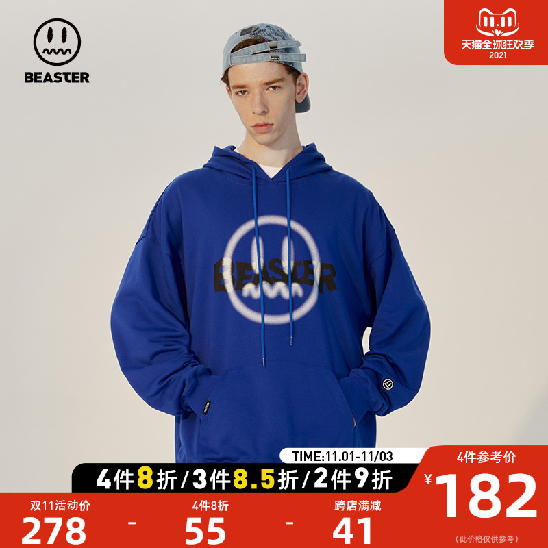 BEASTER小恶魔鬼脸新款基础荧光卫衣秋叠穿潮流机能上衣