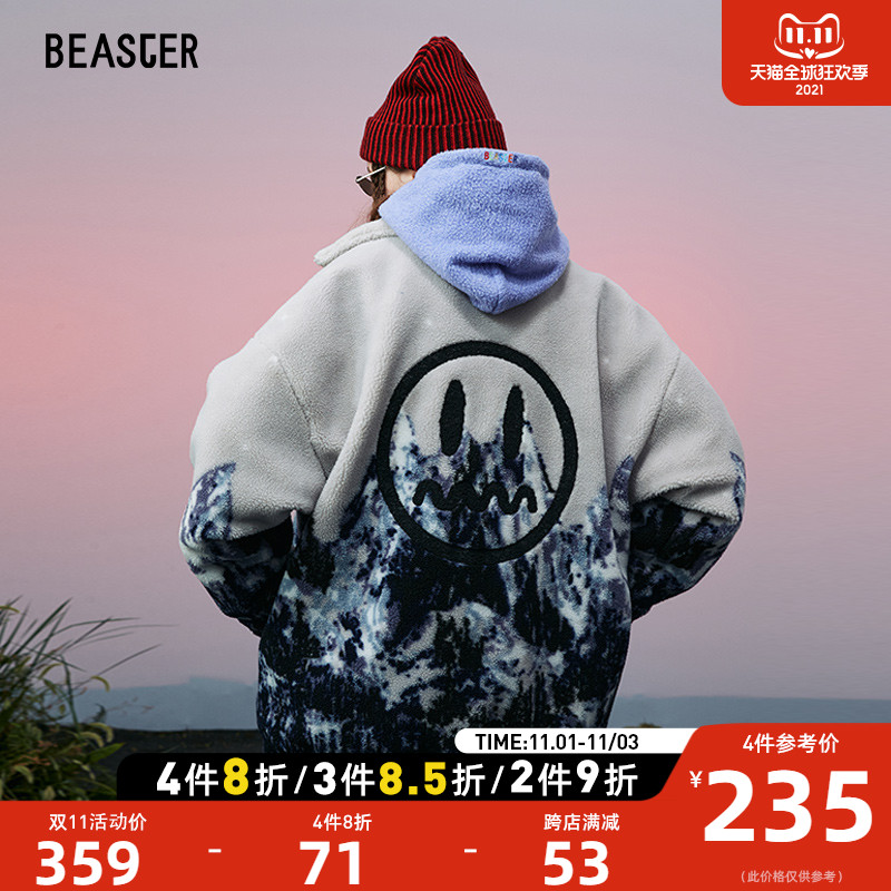 BEASTER小恶魔鬼脸仿羊羔绒夹克新款潮流宽松高领雪山外套