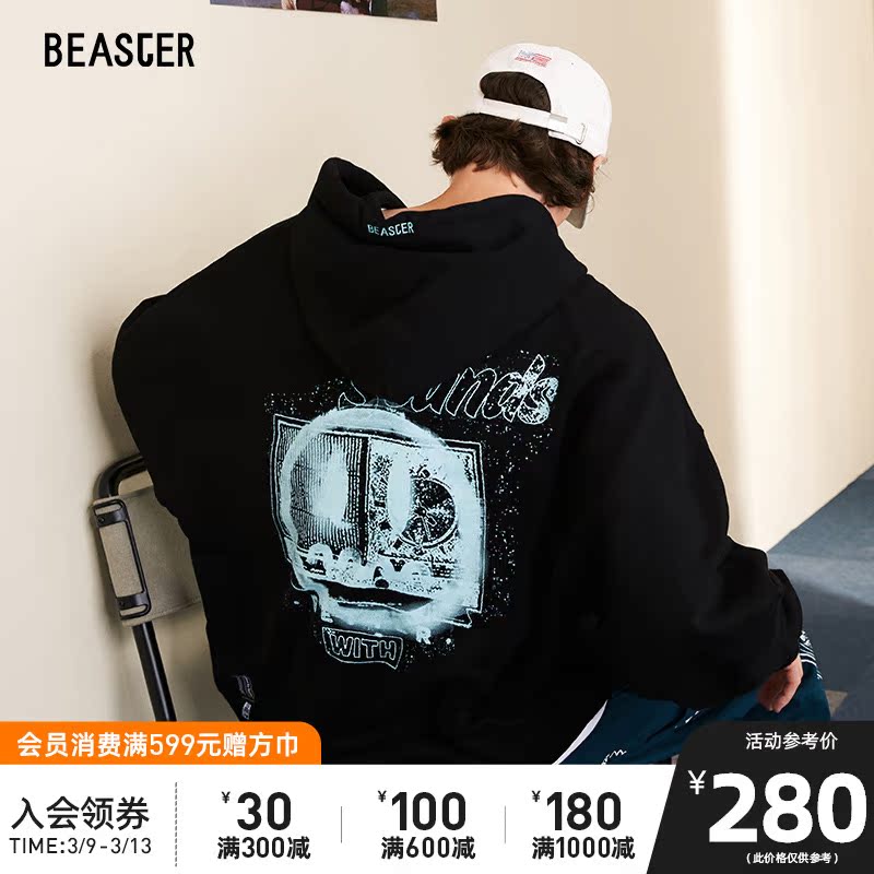 BEASTER小恶魔鬼脸连帽衫涂鸦印花国潮牌时尚情侣装宽松针织卫衣