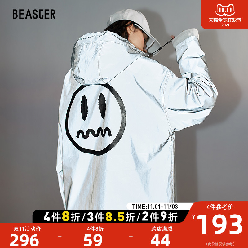 BEASTER小恶魔鬼脸早秋情侣装潮牌反光连帽夹克男ins潮流纯色外套