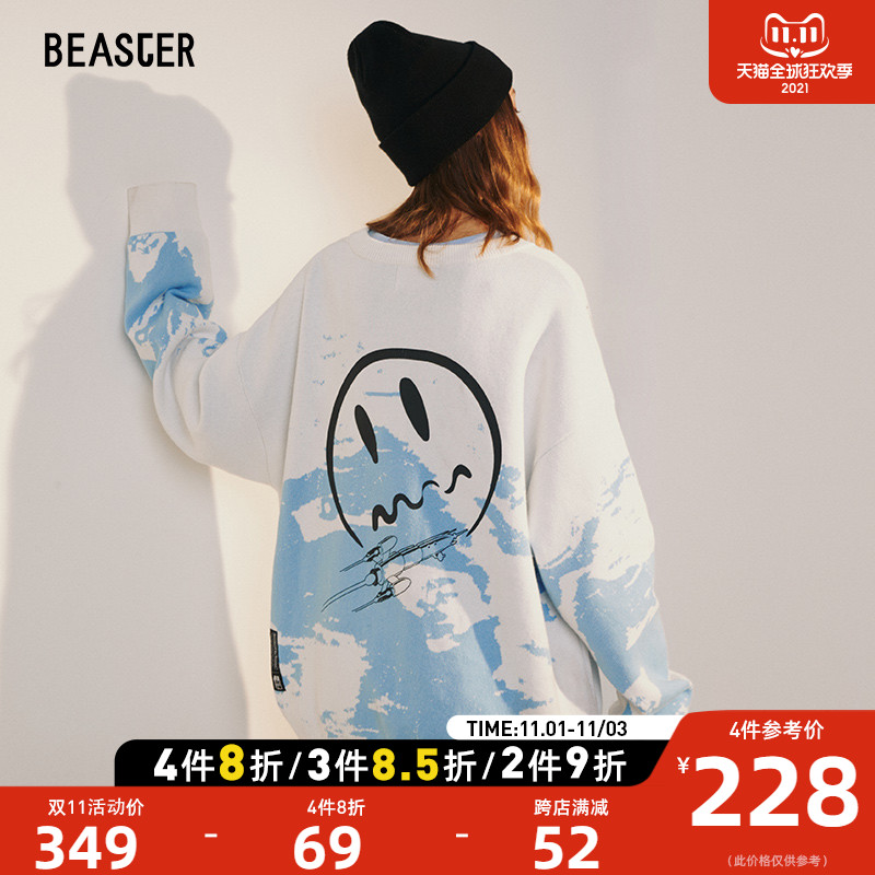 BEASTER小恶魔鬼脸毛衣简约宽松潮个性意式雪山印针织衫