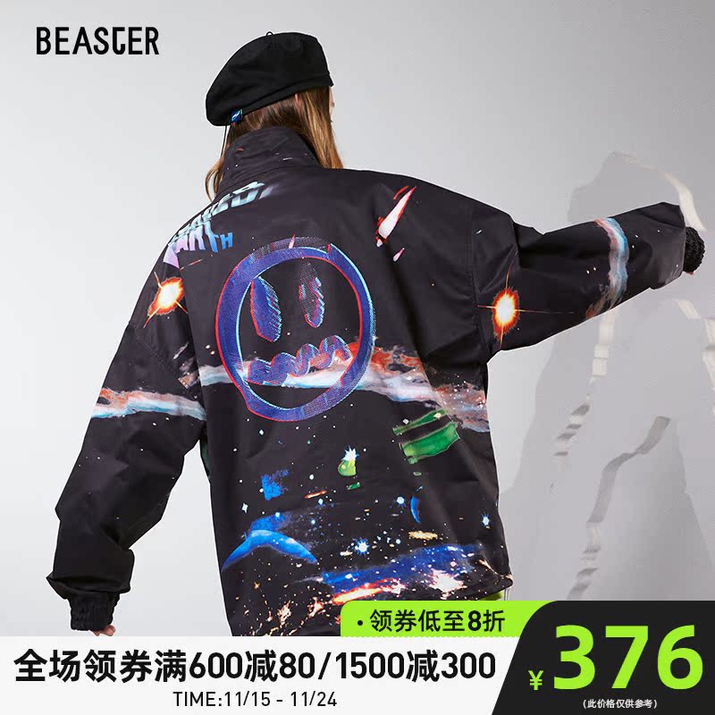 BEASTER小恶魔笑脸夹克迷幻星际图案休闲潮流时尚百搭宽松外套男