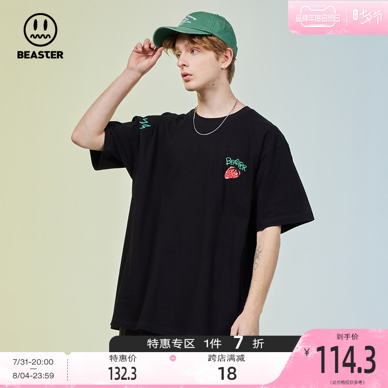 BEASTER小恶魔鬼脸青春可爱刺绣T恤简约宽松休闲短袖衣服男士夏季