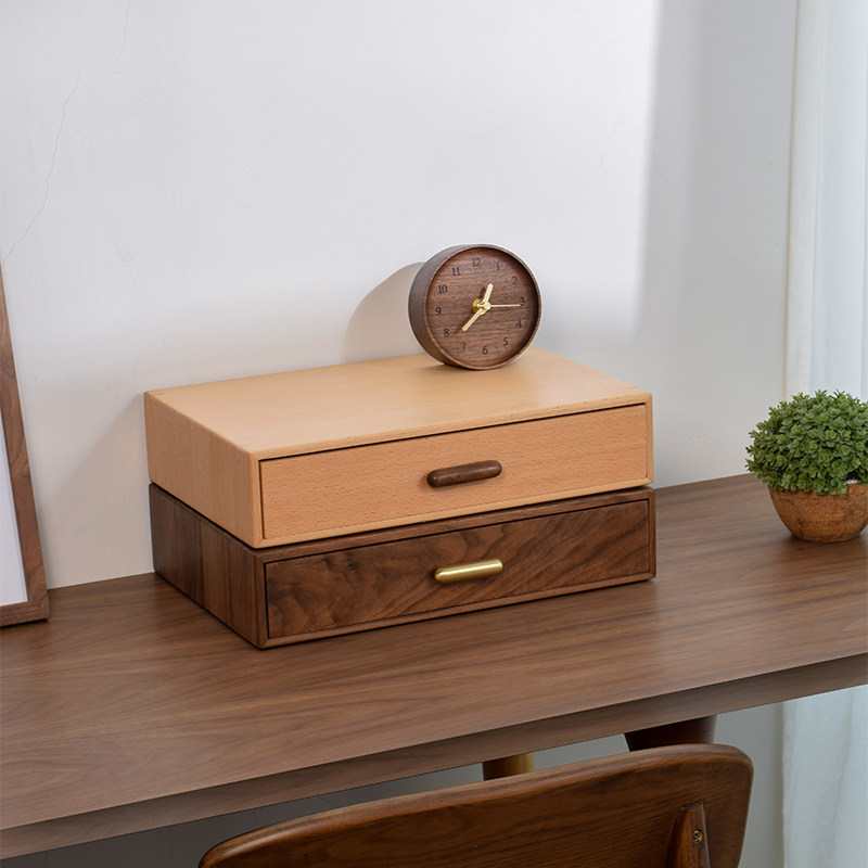 收纳桌面良物实木抽屉轻奢胡桃木显示器增高高座桌面收纳盒