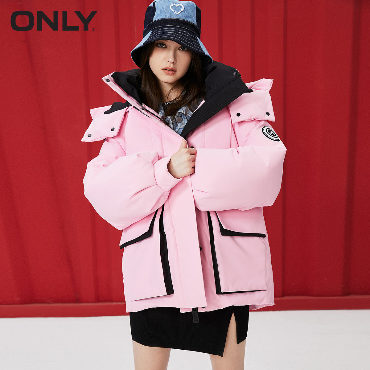 鸭绒外套羽绒服连帽可拆卸工装白鸭绒新款冬季only2022羽绒服