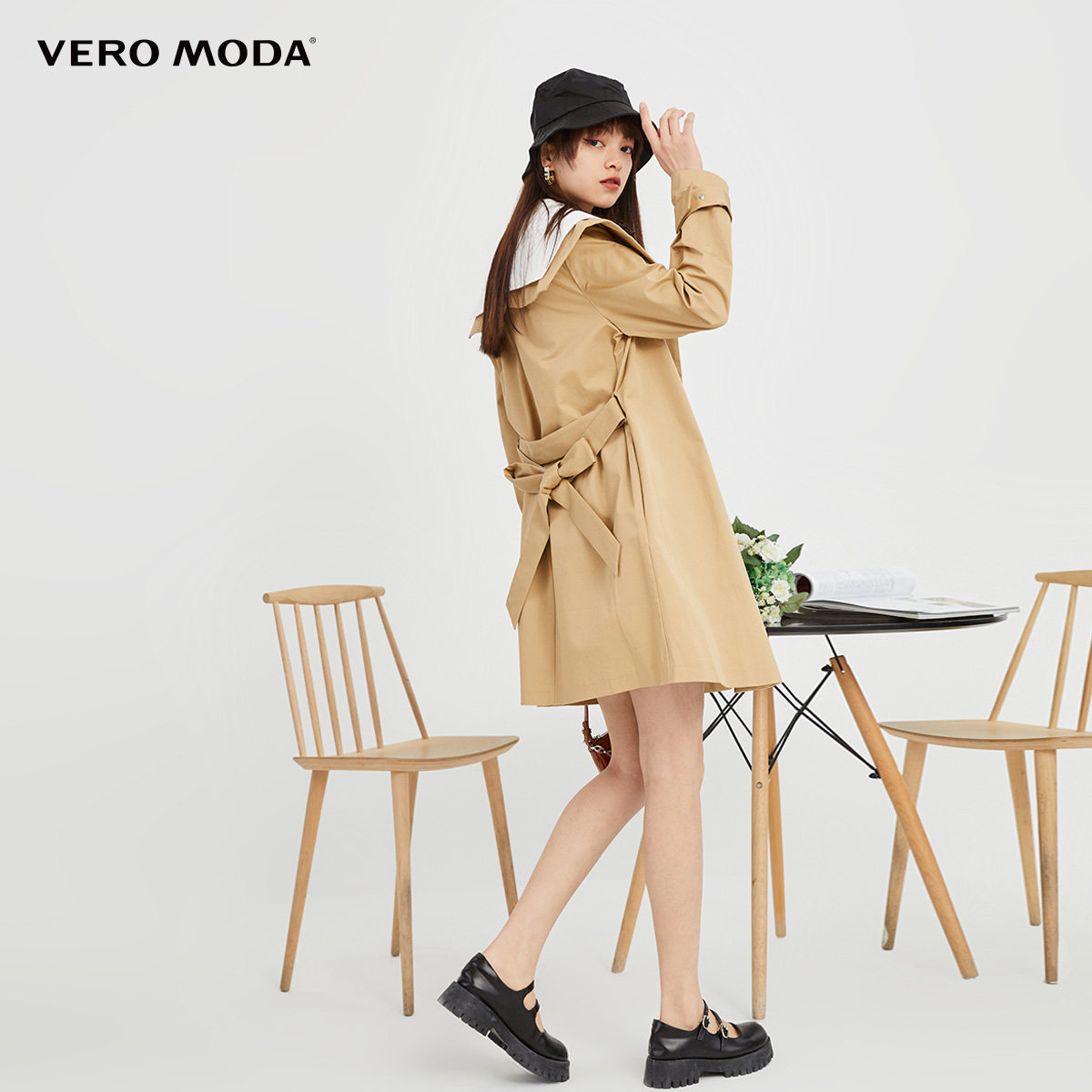 veromoda2021春夏新款宽松双排翻领少女风衣