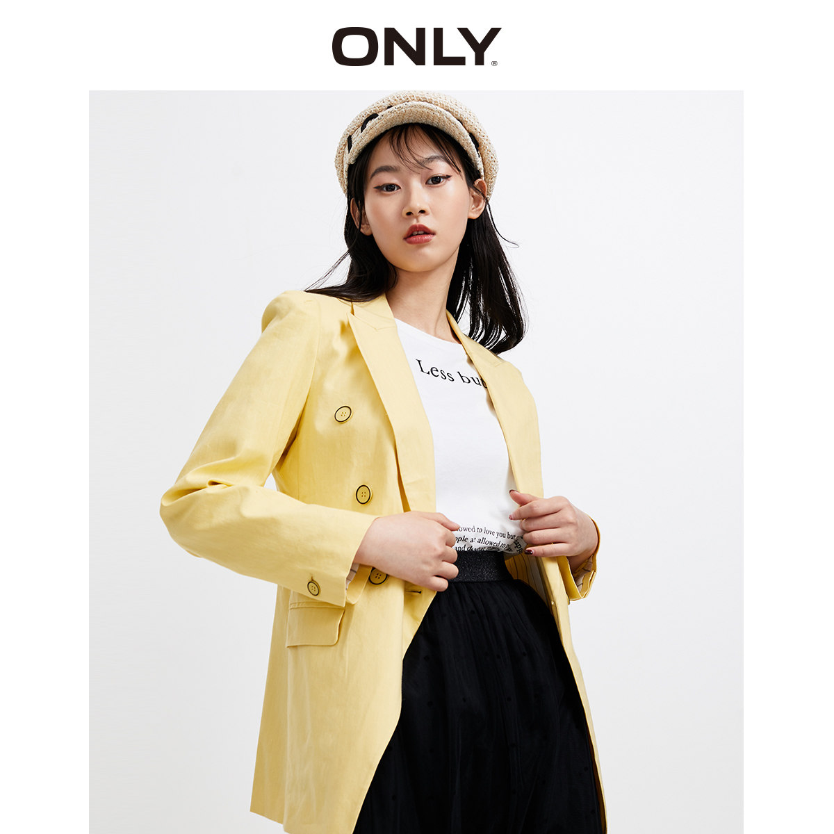 only2020冬季新款休闲格纹宽松英伦风薄款西装外套女120108527