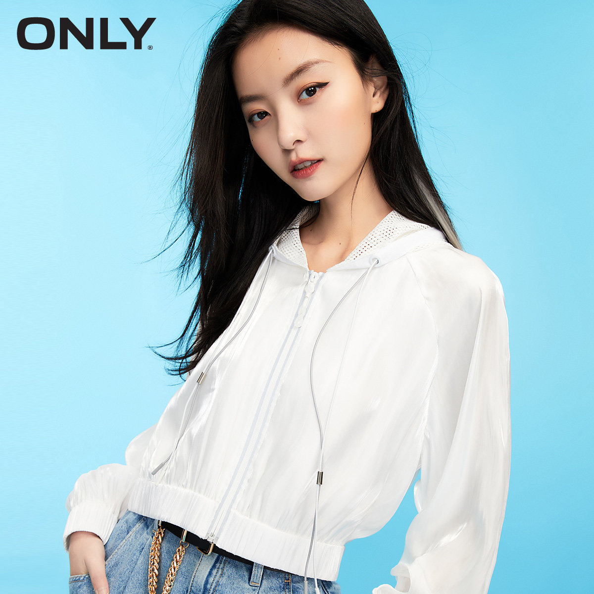 only2021夏季新款宽松长袖外套简约连帽短外套121236006风衣