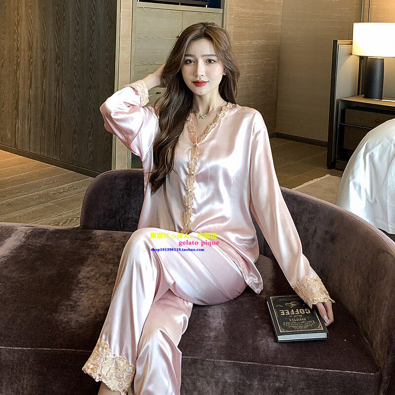 日本yougelatopique冰丝睡衣春秋薄款长袖家居服睡衣