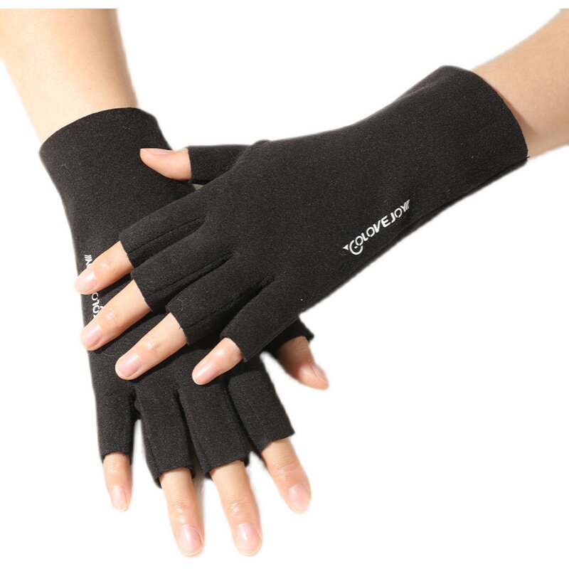 新款秋冬半指手套自发热德绒男女时尚保暖灵活写字分指连指手套