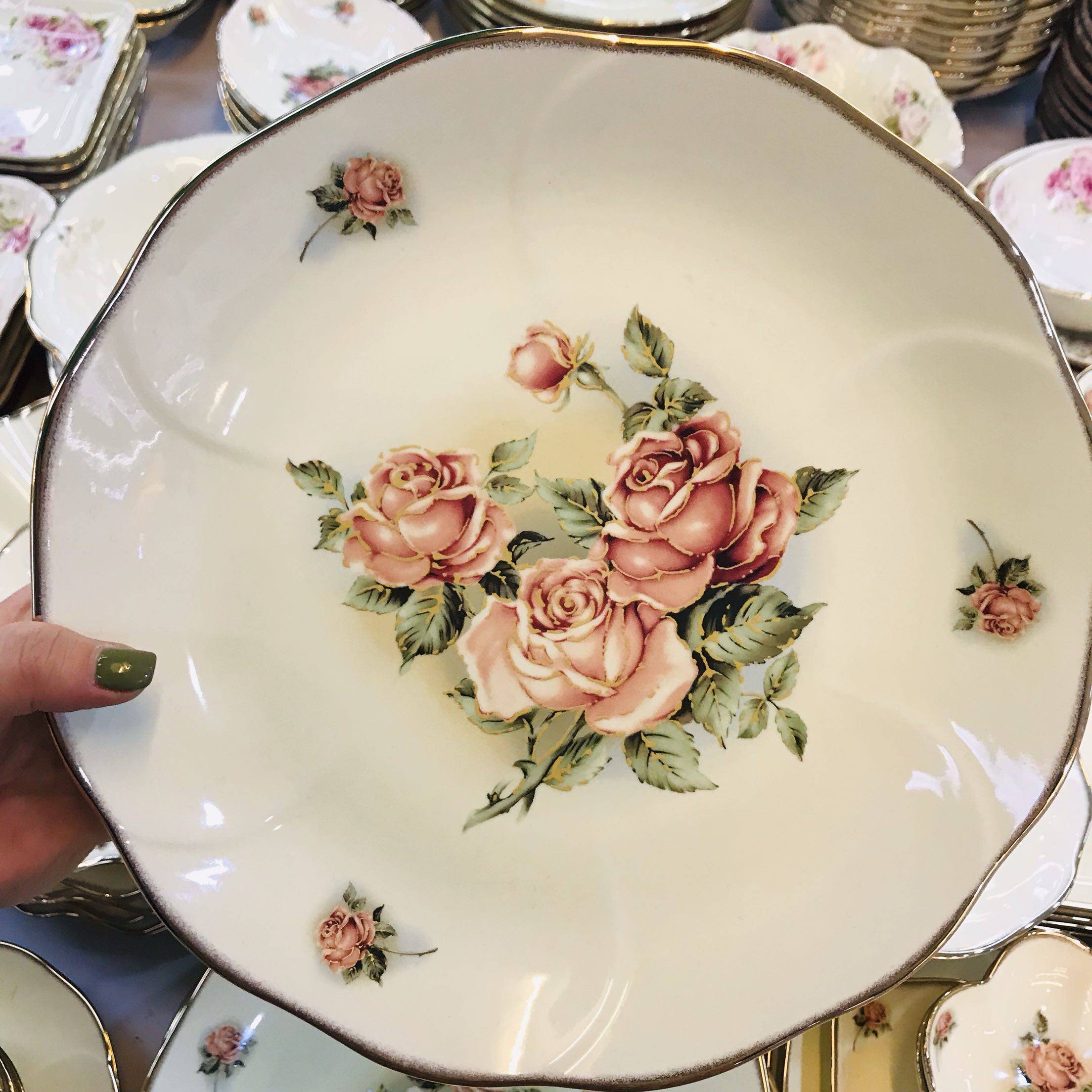 韩国进口queenrose女皇玫瑰13k镶金金边陶瓷碟