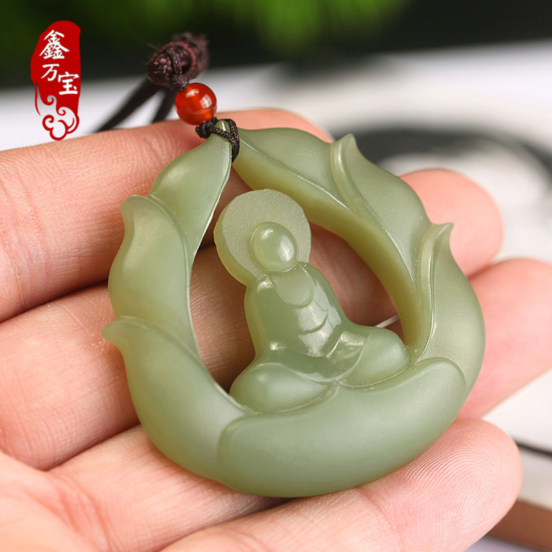 鑫万宝和田青玉悟道吊坠男款天然玉石挂件玉坠颈饰
