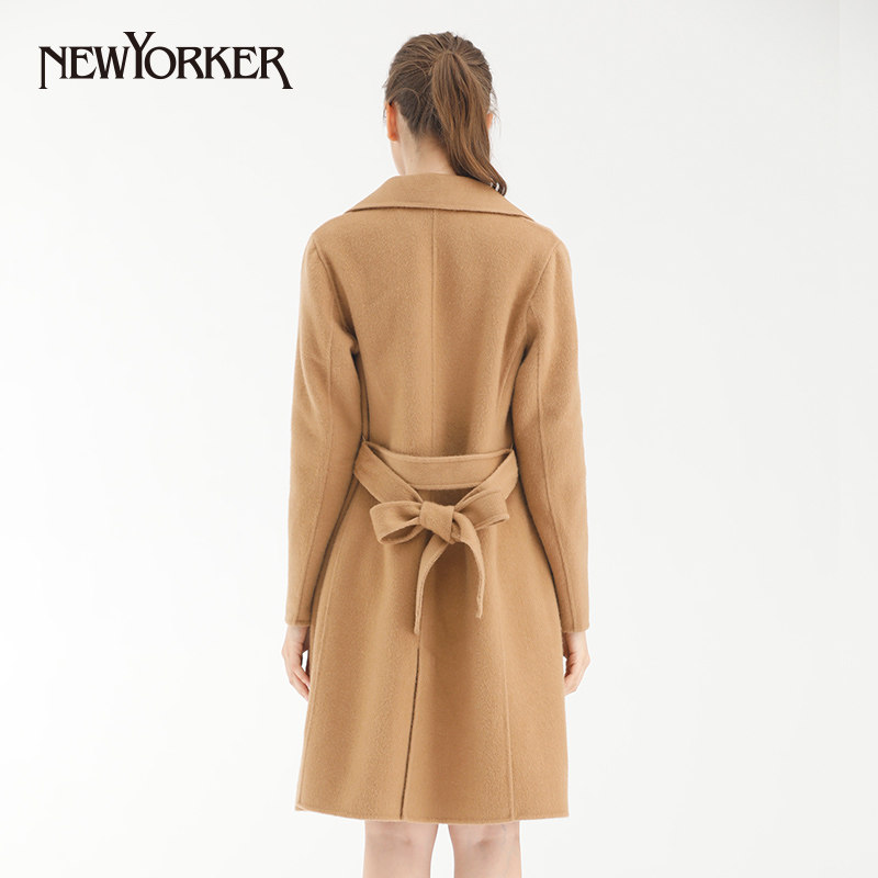 newyorker纽约克女装驼毛混纺双面呢大翻领束带风衣外套513027  价格