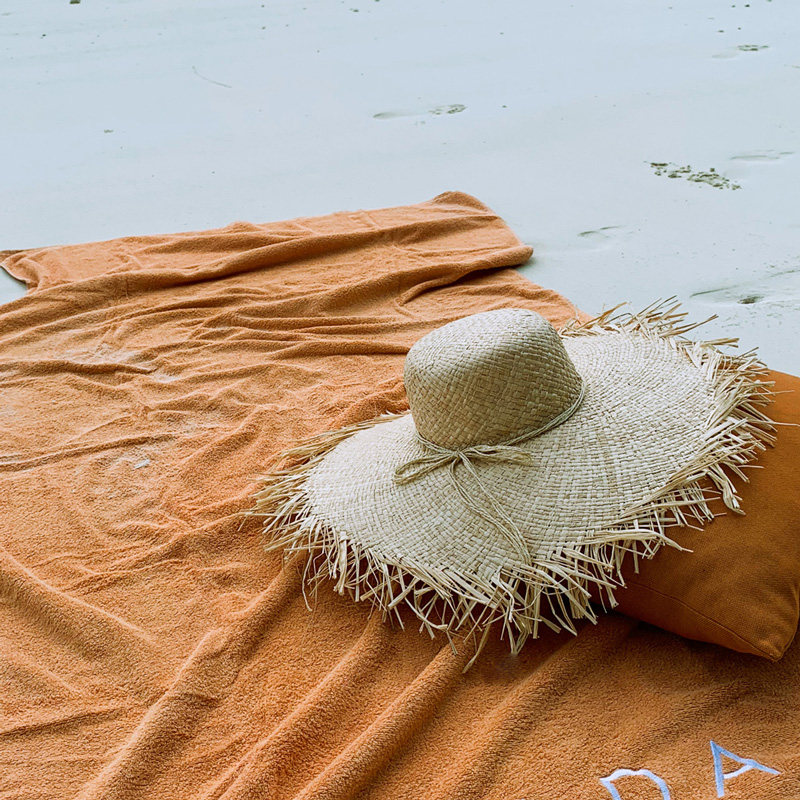 夏天度假海边草帽遮阳沙滩帽女大帽檐超大拉菲草太阳ins 旅游帽子