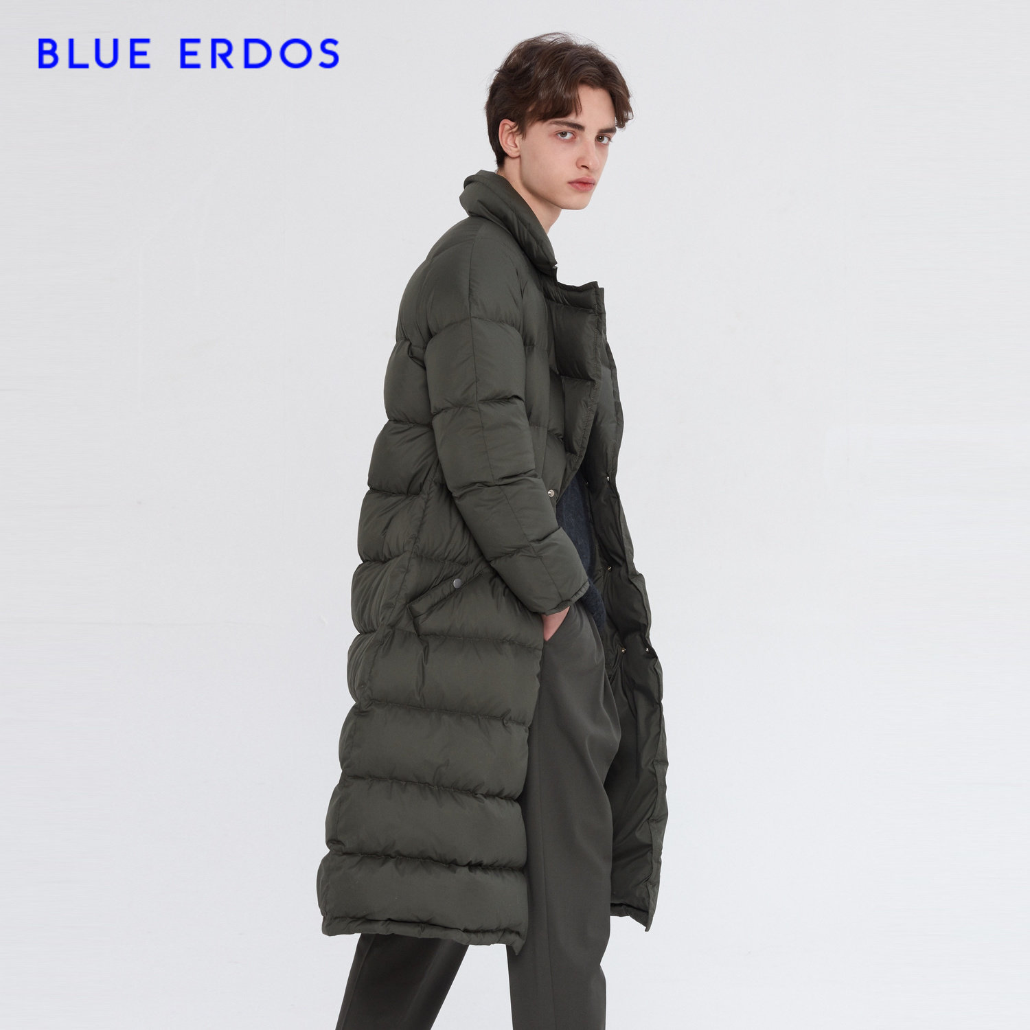 blueerdos男装中长简约时尚保暖修身羽绒服