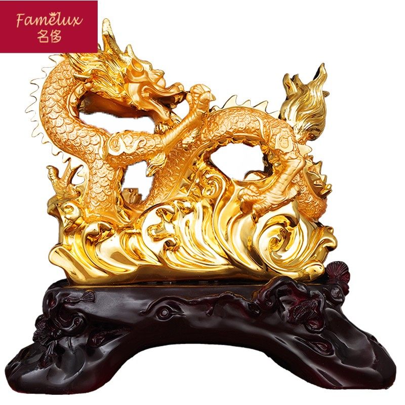 开光金龙摆件招财镇生肖龙家居客厅风水汉龙办公桌摆件