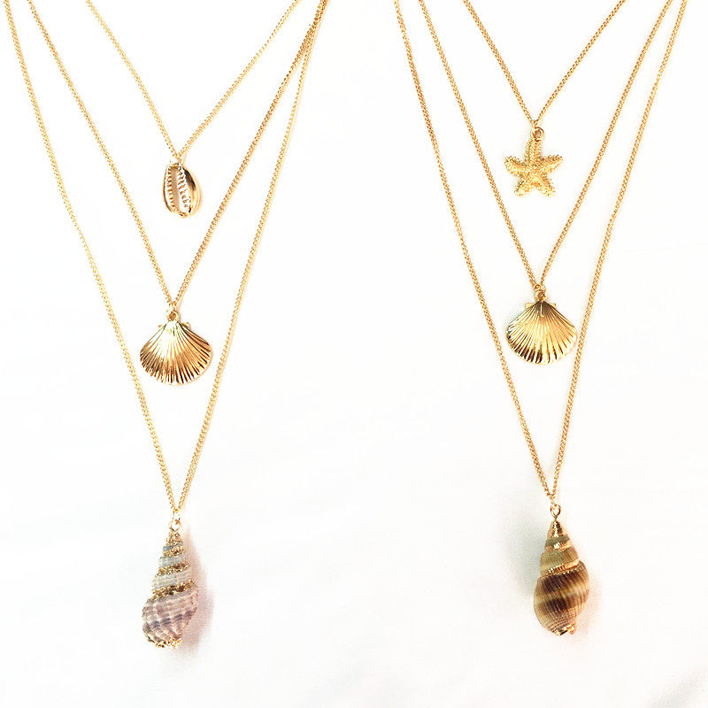 欧美原单天然贝壳海螺层次项链波西米亚海边度假项链