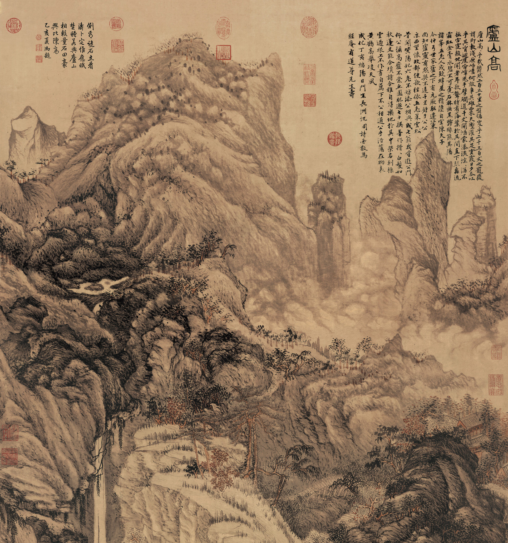 名家字画沈周国画写意高清复制庐山山高卷轴国画