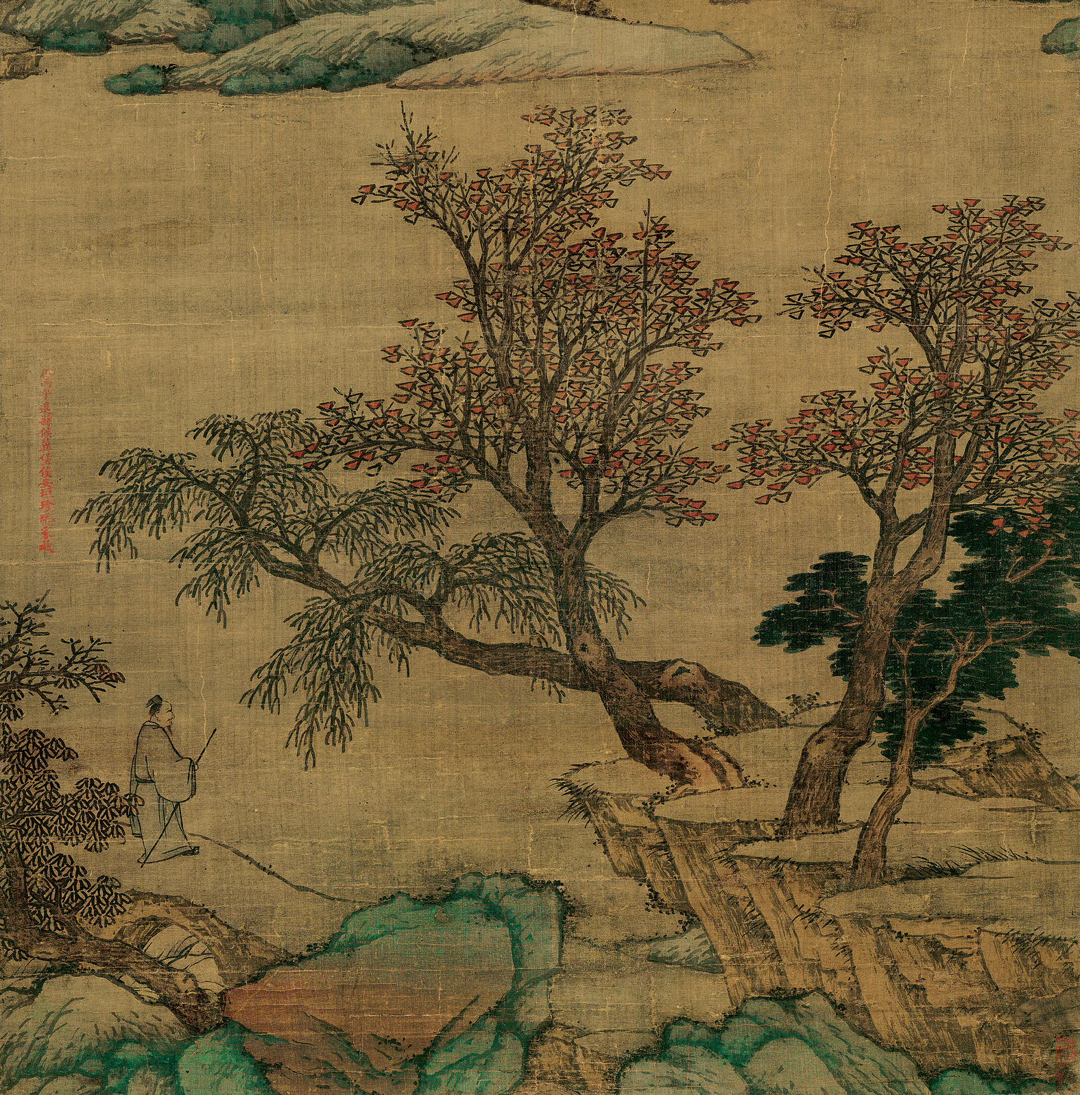 明沈周青绿山水轴挂卷轴山水画名家国画真迹复制品国画