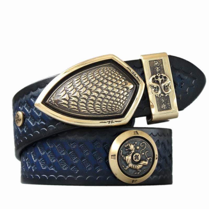 纯牛皮铜扣潮流青年平滑扣个性 时尚 锻魂 男皮带羽鳞盾骑兵腰带