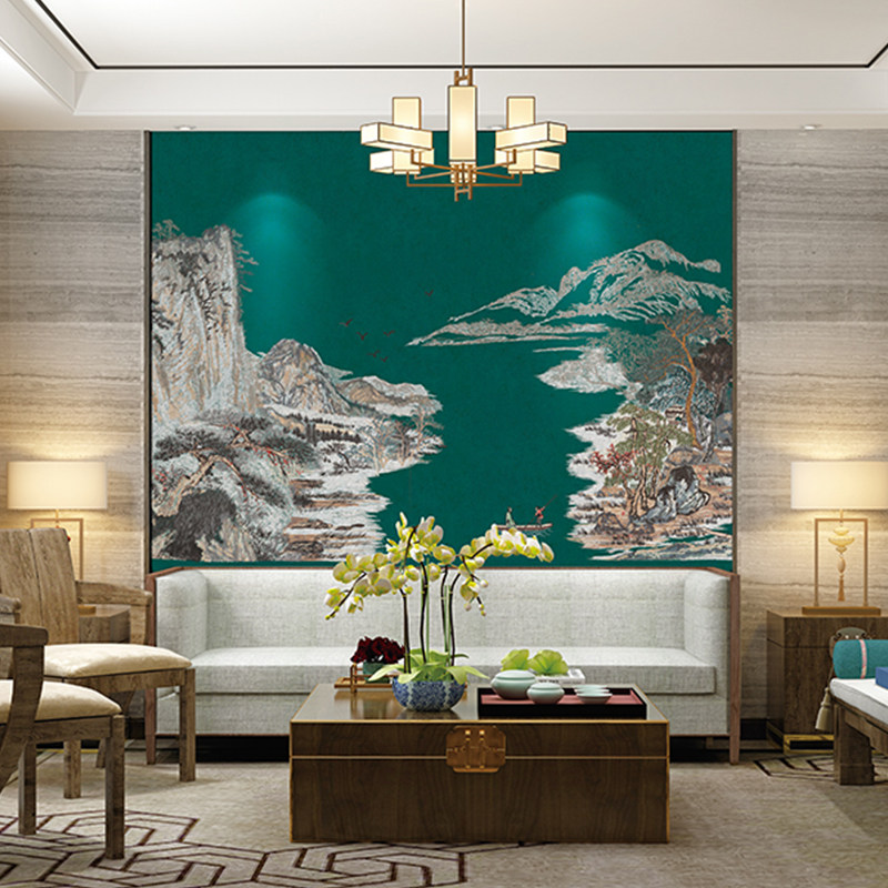 日康刺绣独绣无缝墙布客厅电视影视沙发背景锦绣江山古典中式壁布