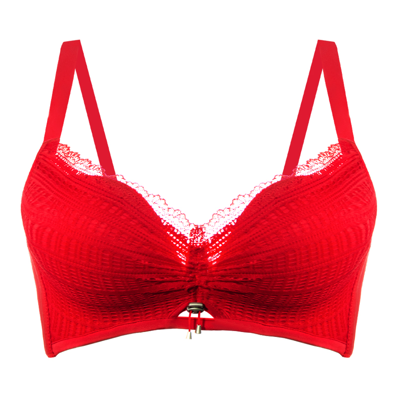 本命年虎年大红红色内衣女小聚拢加厚显大结婚文胸