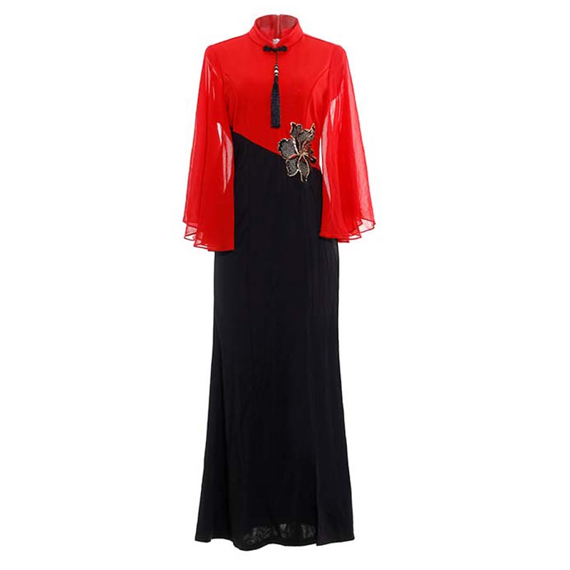 中国风女装新中式走秀改良旗袍连衣裙高端晚会礼服主持人演出服装