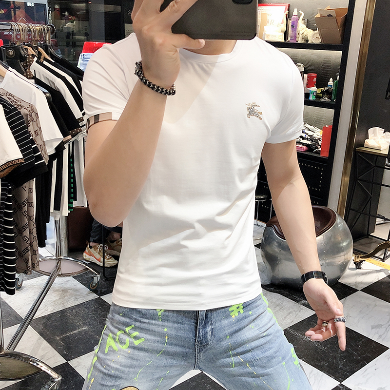 棉t恤欧洲站2022夏季新款战马刺绣白短袖男士潮牌休闲高端奢侈品