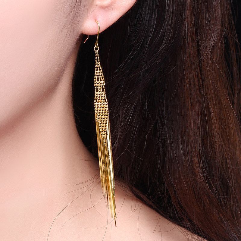 逸隆珠宝18k金耳钩蕾丝黄金蛇骨链耳耳饰